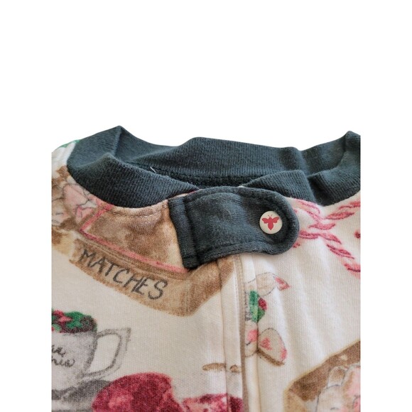 Burts Bees Baby Organic Cotton Pajama Sleeper 6-9 Months Christmas Mouse - Picture 4 of 7